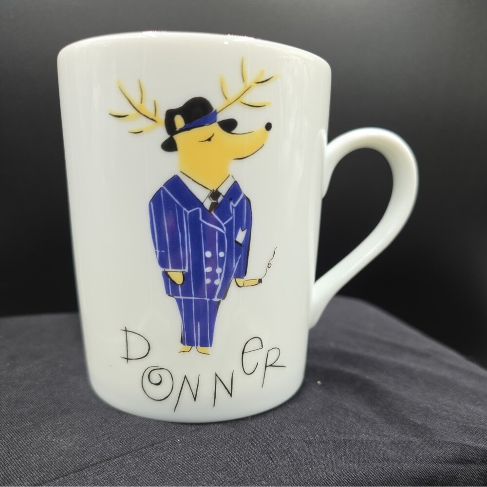 Pottery Barn Donner Reindeer Coffee Mug 12 Oz Cup White Christmas Holiday Japan